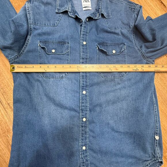 Women’s Denim Pearl Snap Cowboy Western Dark Wash Medium Zara - Picture 12 of 12